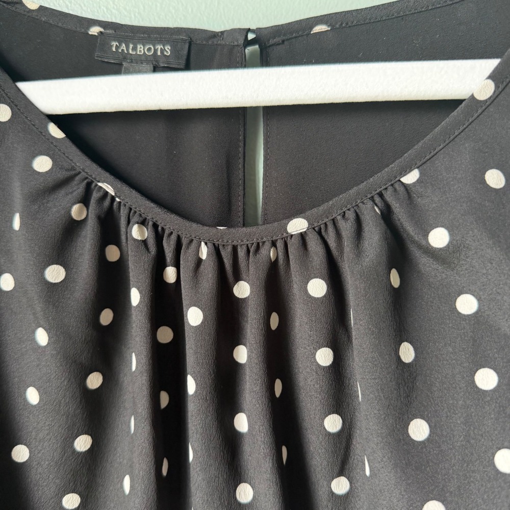 Talbots Sleeveless Dress Black White Polka Dot Sash Tie Belt Office Travel 12 - Picture 4 of 15